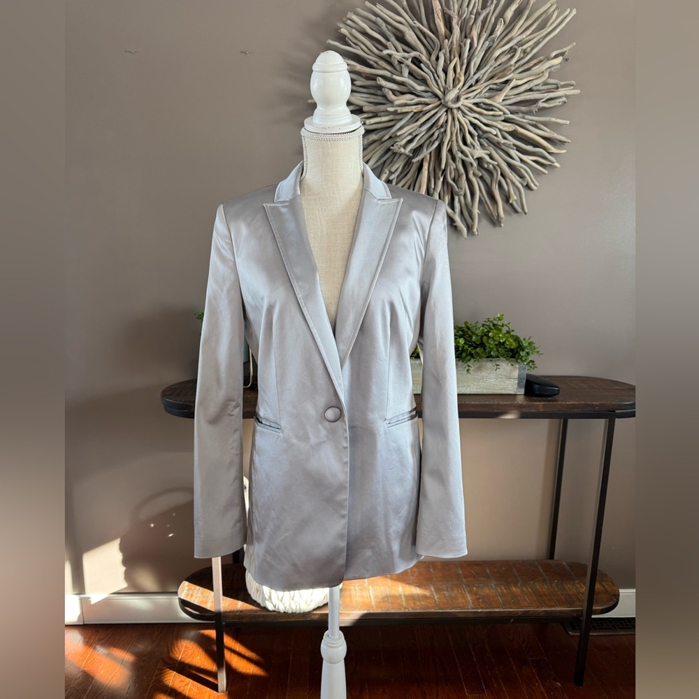 White House Black Market Silver‎ Satin Single Button Blazer